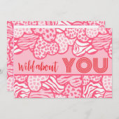 ワイルドアバウトについて赤面ピンクワイルドハートバレンタイン シーズンカード (正面/裏面)