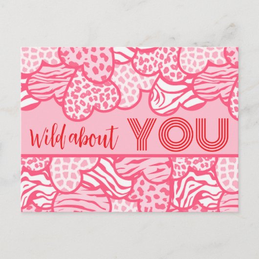 ワイルドアバウトについて赤面ピンクワイルドハートバレンタイン ポストカード (正面)