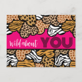 ワイルドアバディピンクアニマルプリントハートバレンタイン シーズンポストカード (正面)