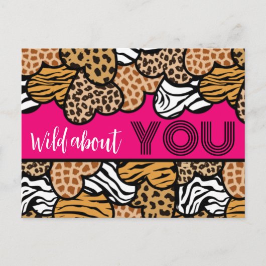 ワイルドアバディピンクアニマルプリントハートバレンタイン シーズンポストカード (正面)