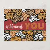 ワイルドアバディレッドアニマルプリントハートバレンタイン シーズンポストカード (正面)