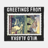 ワイルドアラスカヴィンテージ切手 フリースブランケット (正面(横))