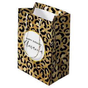 ワイルドアンドエキゾチックLeopardプリントパターン誕生日媒体 ミディアムペーパーバッグ