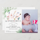 ワイルドアンドオンダーフル野草写真1歳の誕生日 招待状 (正面/裏面)