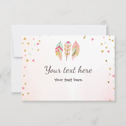 ワイルドアンドスリーインサートカードRSVP羽ワイルドワン 出欠カード (正面)