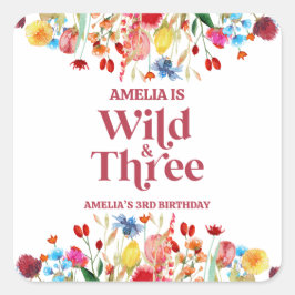 ワイルドアンドスリーワイルドフラワー3回目の誕生日パーティー スクエアシール