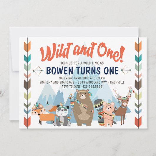 ワイルドアンドワン誕生日招待状 招待状 (正面)