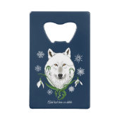 ワイルドアークティックウルフ雪片の花 クレジットカード栓抜き (正面)