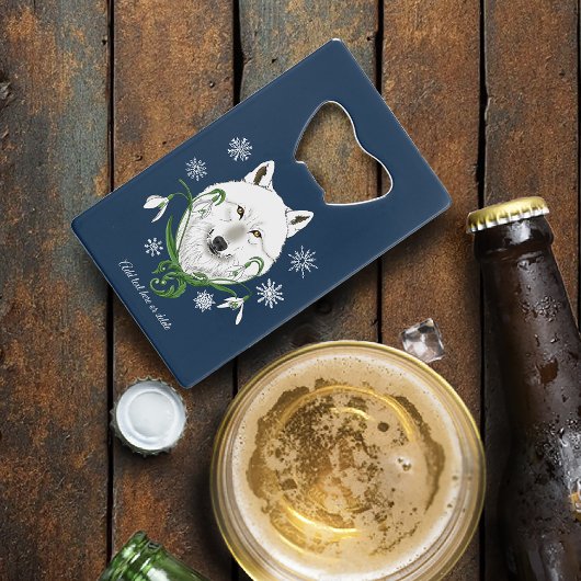 ワイルドアークティックウルフ雪片の花 クレジットカード栓抜き