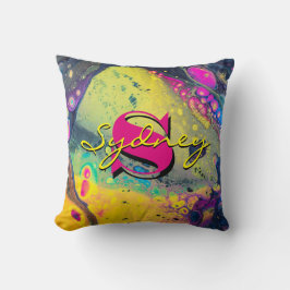 ワイルドイエローとブラックアクリルの流体アート クッション