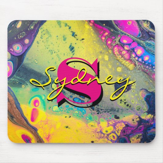 ワイルドイエローとブラックアクリルの流体アート マウスパッド (正面)