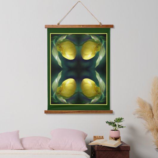 ワイルドイエローレディースリッパーオーキッドフラワー抽象芸術 吊り下げ型タペストリー (寝室)