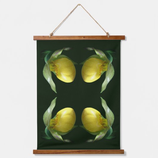 ワイルドイエローレディースリッパーオーキッドフラワー抽象芸術 吊り下げ型タペストリー (正面)