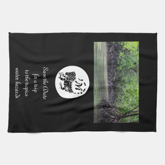 ワイルドイグアナシルエットモノグラム写真 キッチンタオル (横)