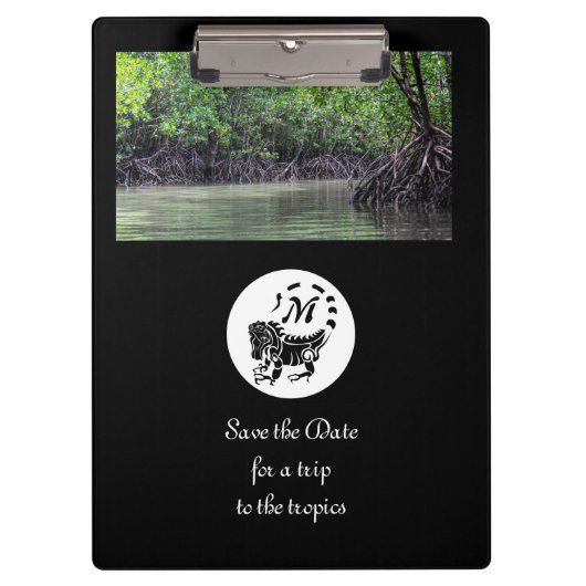 ワイルドイグアナシルエットモノグラム写真 クリップボード (正面)