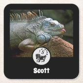 ワイルドイグアナシルエット名タグフォト スクエアペーパーコースター (正面)