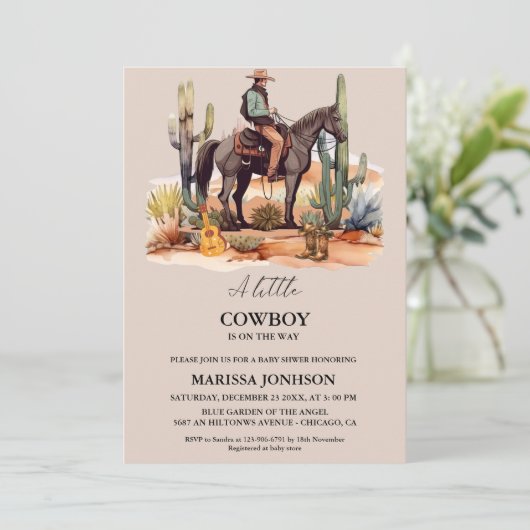 ワイルドウェスタンの小さなカウボーイの方法ベビーシャワー 招待状 (スタンド正面)