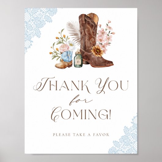 ワイルドウェスタン男の赤ちゃんシャワーサンキューフェイスサイン ポスター (正面)