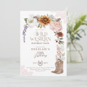 ワイルドウェスタン誕生日ウォーターカラーフローラ女性のカーボーイ 招待状 (スタンド正面)