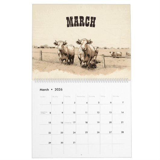 ワイルドウェスタン!馬.編集可能な男性の贈り物 カレンダー (3月 2026)