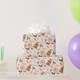 ワイルドウェストとカクティパターン子供の誕生日パーティー ラッピングペーパー