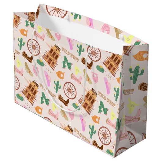 ワイルドウェストとカクティパターン子供の誕生日パーティー ラージペーパーバッグ (裏面アングル)