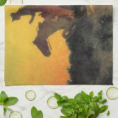 ワイルドウェストの夕日に向かう馬ライダー キッチンタオル (折り畳み)