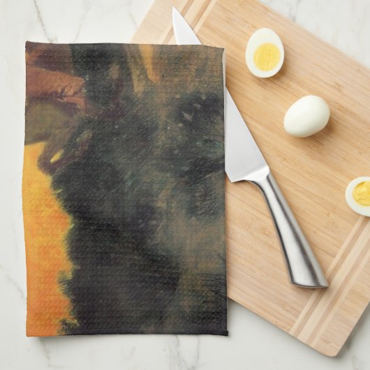 ワイルドウェストの夕日に向かう馬ライダー キッチンタオル (四つ折り)