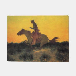 ワイルドウェストの夕日に向かう馬ライダー ドアマット