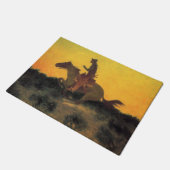 ワイルドウェストの夕日に向かう馬ライダー ドアマット (アングル)