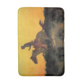 ワイルドウェストの夕日に向かう馬ライダー バスマット (正面縦)