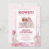 ワイルドウェストの馬とカウガールのかわいい子供の誕生日招待状 招待状 (正面)
