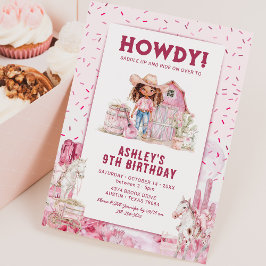 ワイルドウェストの馬とカウガールのかわいい子供の誕生日招待状 招待状