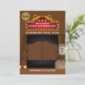 ワイルドウェストをテーマにしたネオン誕生日パーティーへの招待 招待状 (スタンド正面)