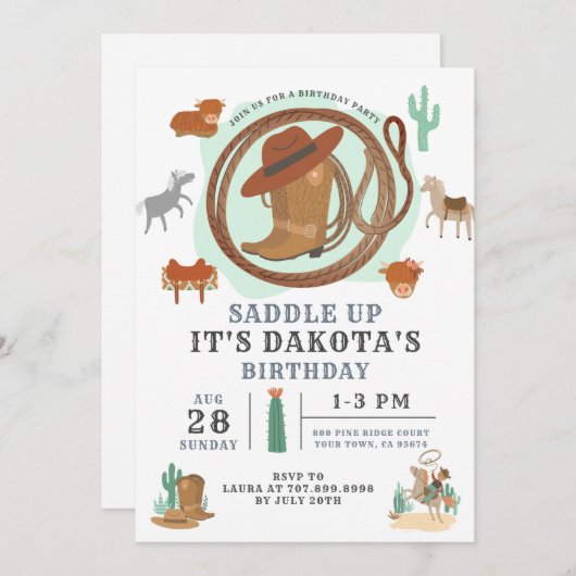 ワイルドウェストウエスタンカウボーイズボーイ誕生日招待状 招待状 (正面/裏面)