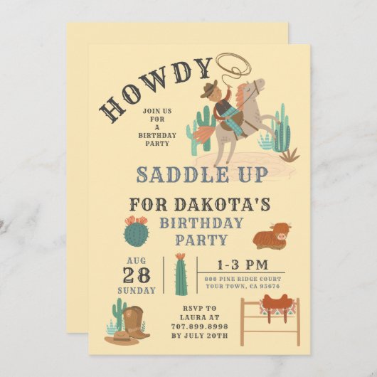 ワイルドウェストカウボーイズボーイ誕生日招待状 招待状 (正面/裏面)