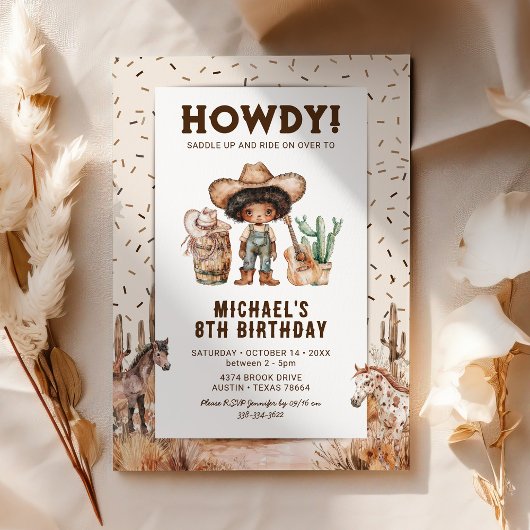 ワイルドウェストカウボーイロデオの子供の誕生日招待状 招待状