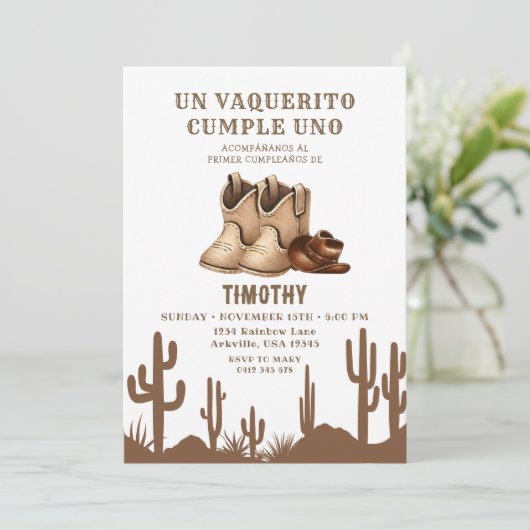 ワイルドウェストスペインのヴァケリトカウボーイシューズ誕生日 招待状 (スタンド正面)