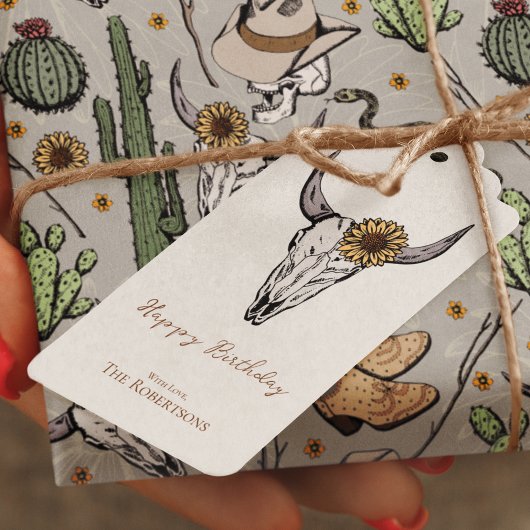 ワイルドウェストハッピーバースデーブルスカル ギフトタグ