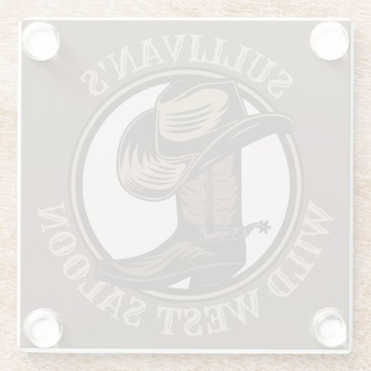 ワイルドウェストパーソナライズされたサルーンウェスタンカウボーイブーツ ガラスコースター (裏面)