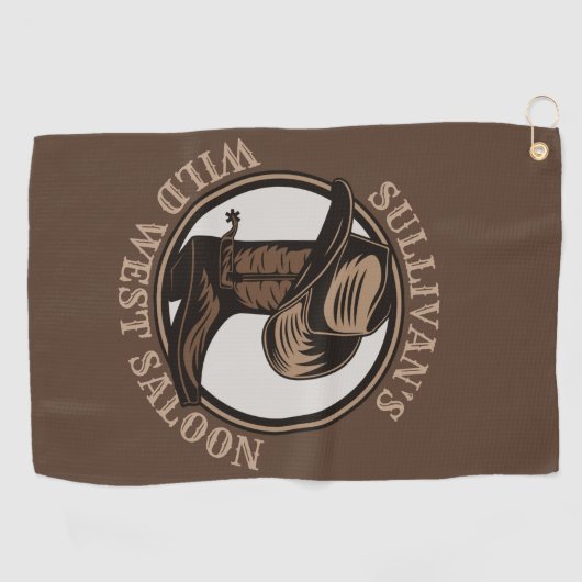 ワイルドウェストパーソナライズされたサルーンウェスタンカウボーイブーツ ゴルフタオル (横)