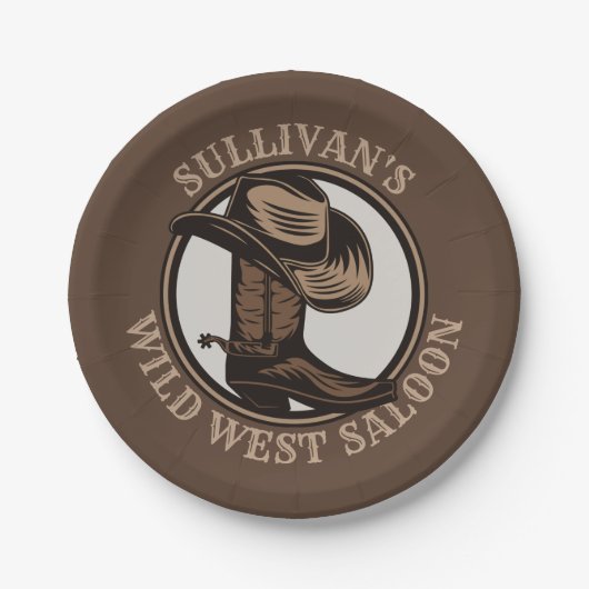 ワイルドウェストパーソナライズされたサルーンウェスタンカウボーイブーツ ペーパープレート (正面)