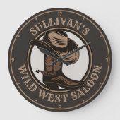 ワイルドウェストパーソナライズされたサルーンウェスタンカウボーイブーツ ラージ壁時計 (正面)