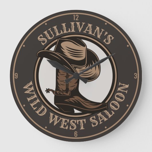 ワイルドウェストパーソナライズされたサルーンウェスタンカウボーイブーツ ラージ壁時計 (正面)