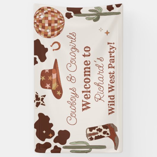 ワイルドウェストパーティーボーイロデオ誕生日パーティーへようこそ 横断幕 (縦)