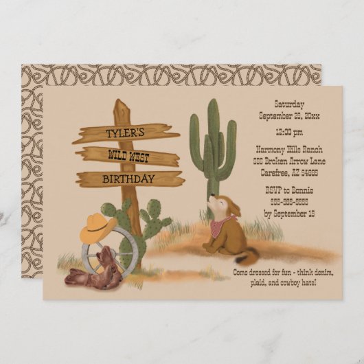 ワイルドウェストボーイズ素朴おもしろい誕生日招待状 招待状 (正面/裏面)