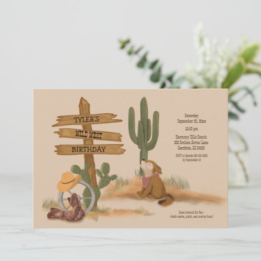ワイルドウェストボーイズ素朴おもしろい誕生日招待状 招待状 (スタンド正面)