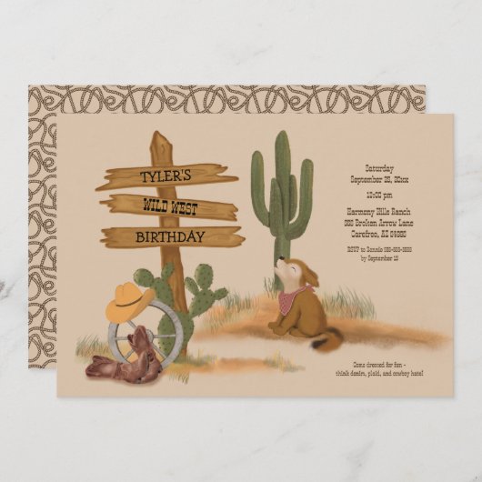 ワイルドウェストボーイズ素朴おもしろい誕生日招待状 招待状 (正面/裏面)