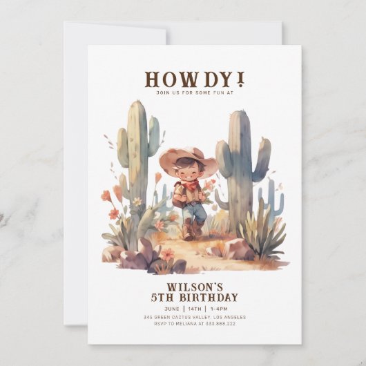 ワイルドウェストモダンカウボーイ誕生日 招待状 (正面)