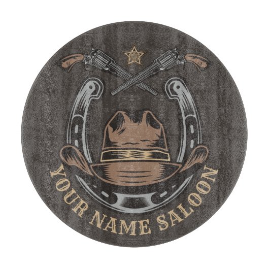 ワイルドウェストリボルバーホースシューウェスタンカウボーイサロン カッティングボード (正面)